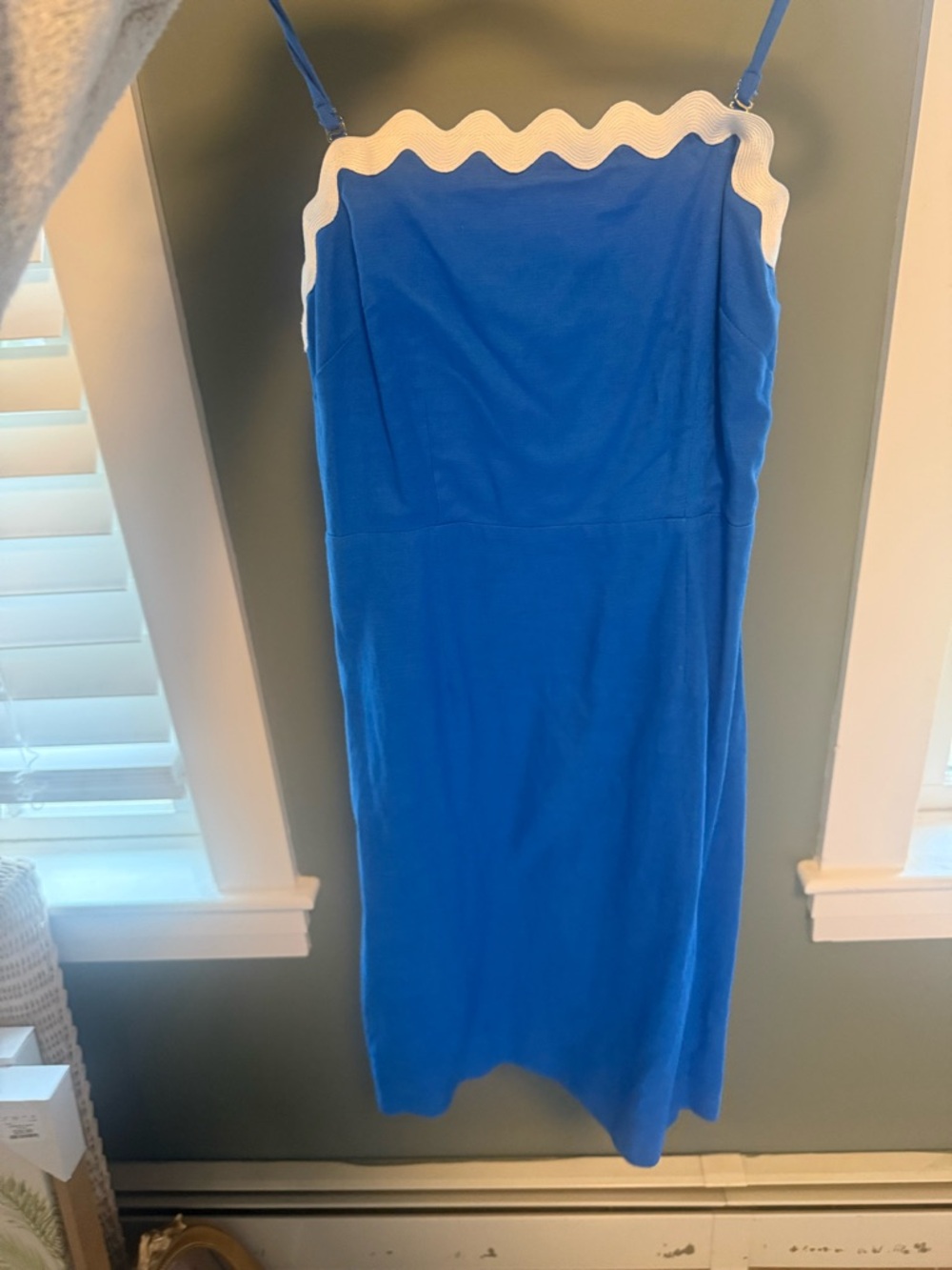 Blue Mini Dress with White Scallop Trim